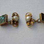 Mary Thew, Arts and Crafts pair of lady's cultured pearl and abalone shell cuff links, Scotland, circa 1920 SOLD - Image 3