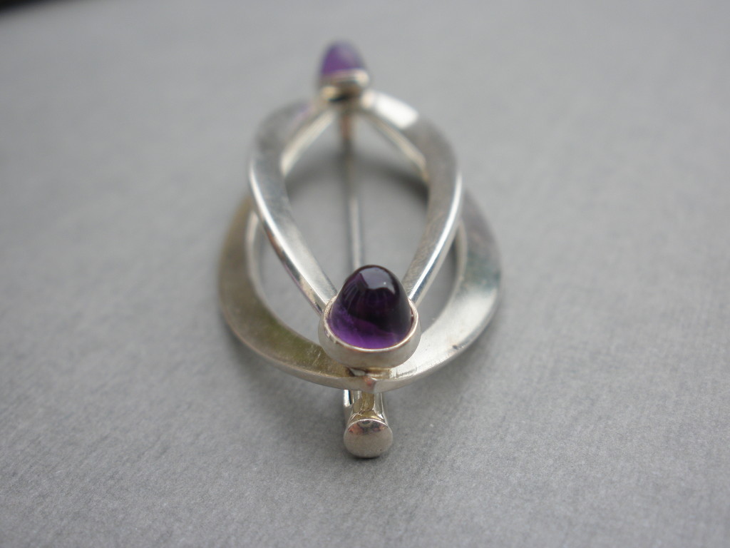 Elis Kauppi for Kupittaan Kulta, amethyst set silver brooch, Finland ...