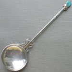 Anonymous, large Arts and Crafts silver turquoise set spoon, unmarked, English, circa 1930 SOLD
