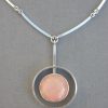 Niels Erik From, rose quartz silver pendant on chain, Denmark, circa 1972 SOLD