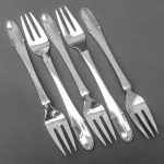 Georg Jensen, matched set of five Bead pattern silver pastry forks, Denmark, 1922-28 SOLD