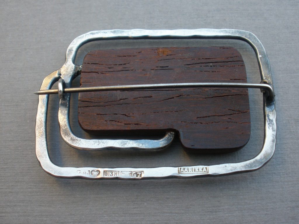 Aarikka, probably designed by Kaija Aarikka, wood and silver brooch ...