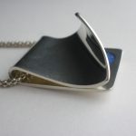 Arne Johansen, silver lapis lazuli set pendant, on chain, Denmark, circa 1980 SOLD - Image 3
