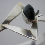 PLP,  unidentified maker, 916 standard silver onyx cabochon set bangle, Finland, date code for 1960 SOLD - Image 4