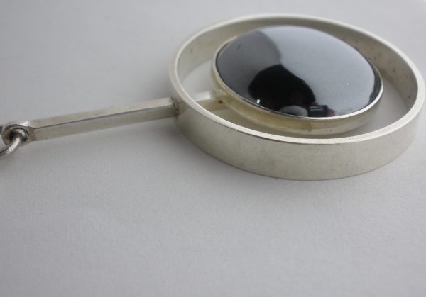Niels Erik From, hematite set silver pendant on chain, Denmark, circa 1972 SOLD - Image 3