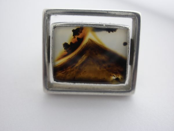 M.N. (maker not known), scenic agate set silver ring, Birmingham 1975 SOLD - Image 4