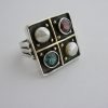 Hans Rudi Hofer, garnet, blue tourmaline and freshwater pearl set 800 standard silver and gold Arts and Crafts ring, German, circa 1930 (Ref S059) SOLD