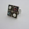 Hans Rudi Hofer, garnet, blue tourmaline and freshwater pearl set 800 standard silver and gold Arts and Crafts ring, German, circa 1930 (Ref S059) SOLD - Image 2