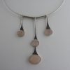 Tri Star, rose quartz set triple silver pendant drop with neck ring, London 1975 (Ref S102) SOLD