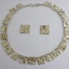 Anonymous, unmarked silver cast brutalist panel link necklace and ear studs set, circa 1980, probably British (Ref S228) SOLD