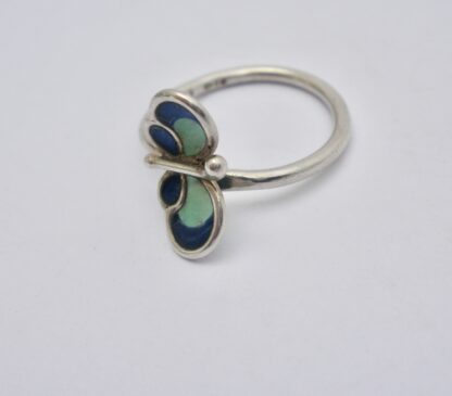 JKP,  unidentified maker, silver plique a jour resin 'enamel' butterfly ring, London 1981 (Ref S617) SOLD - Image 2