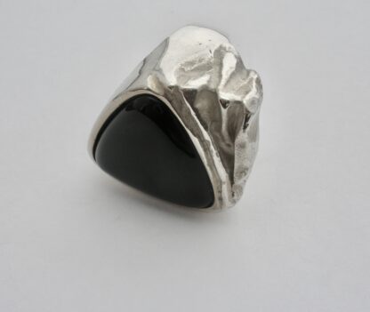 Niels Erik From, black onyx set silver ring, Denmark, 1988 London import mark (Ref S748) SOLD - Image 2