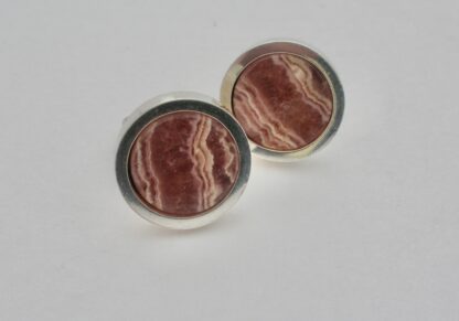 Arne Johansen, pair of rhodochrosite set silver ear studs, Denmark, circa 1975 (Ref S813) - Image 2