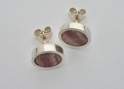 Arne Johansen, pair of rhodochrosite set silver ear studs, Denmark, circa 1975 (Ref S813) - Image 4