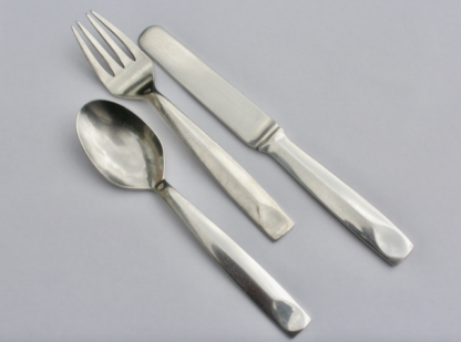 Anthony Hawksley, silver knife, fork and spoon christening set, London 1986 (Ref S781) SOLD