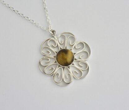 Jack Spencer, tiger eye set silver pendant on chain, Sheffield 1977 (Ref S950) SOLD