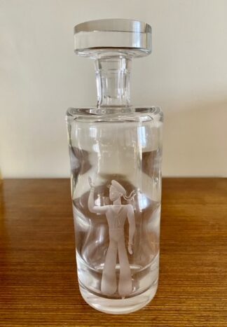 Elis Bergh for Kosta, Art Deco glass decanter and stopper decorated with a figure of a sailor from an illustration by Gunnar Wildholm, Sweden, 1939 (Ref S+93)