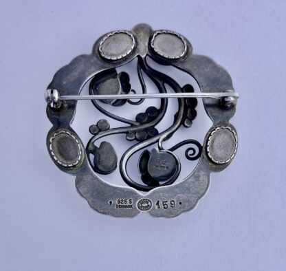 Georg Jensen, Moonlight Blossom moonstone set silver brooch, #159, Denmark, 1971 London import mark (Ref S+95)SOLD - Image 2