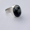 Danish Silver Designs, snowflake obsidian set silver ring, London 1975 (REF S+185)