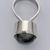Danish Silver Designs, snowflake obsidian set silver ring, London 1975 (REF S+185) - Image 4