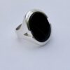 Niels Erik From, black onyx set silver ring, Denmark, 1987 London import mark (Ref S+209)