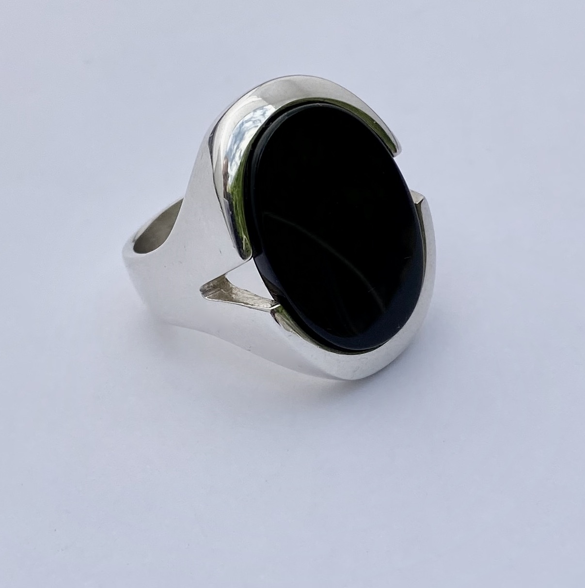 Niels Erik From, black onyx set silver ring, Denmark, 1987 London ...