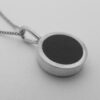 Arne Johansen, black onyx set silver minimalist pendant on chain, Denmark, circa 1975 (Ref S+231HH)