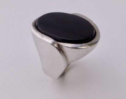 Niels Erik From, black onyx set silver ring, Denmark, 1986 London import mark (Ref S+221HH) SOLD