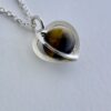 Elis Kauppi for Kupittaan Kulta, tiger eye bead set silver heart pendant on chain, Finland, circa 1975 (Ref S+265) SOLD - Image 2