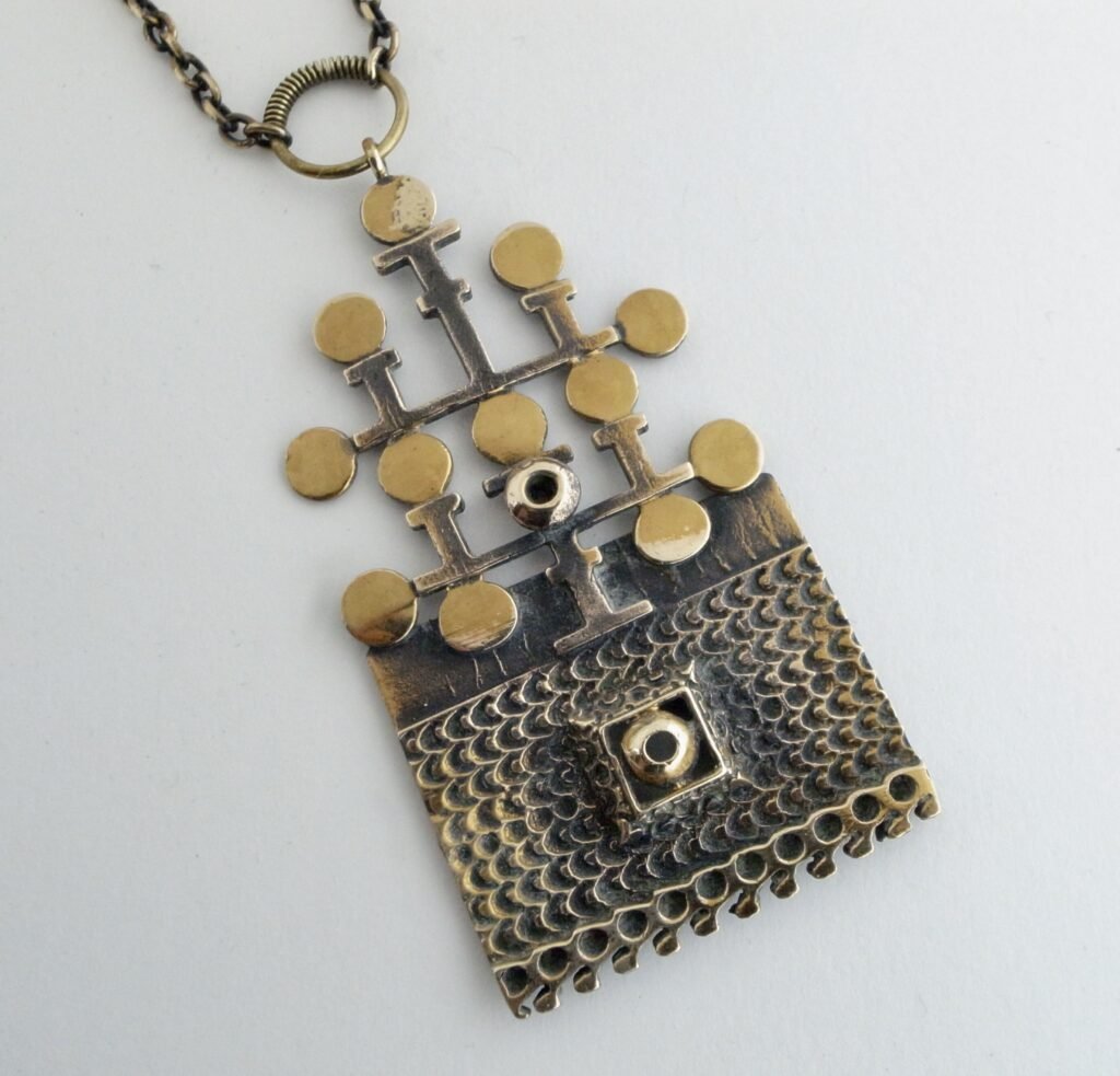 Collier Vintage Pentti Sarpaneva Finlande - Pendentif Bronze KAARNA - Design Années 70 - Pièce Collector