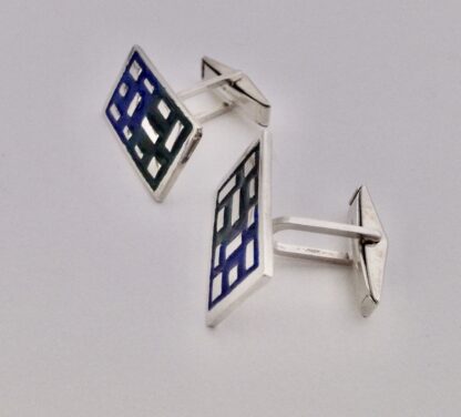 David Lawrence Silverware, pair of silver and enamel cufflinks, Birmingham 1964 (Ref S+489) - Image 2