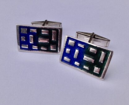 David Lawrence Silverware, pair of silver and enamel cufflinks, Birmingham 1964 (Ref S+489)