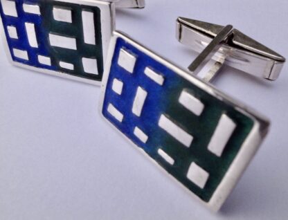 David Lawrence Silverware, pair of silver and enamel cufflinks, Birmingham 1964 (Ref S+489) - Image 8