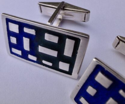 David Lawrence Silverware, pair of silver and enamel cufflinks, Birmingham 1964 (Ref S+489) - Image 7