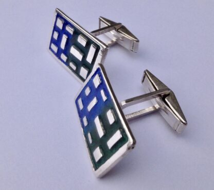 David Lawrence Silverware, pair of silver and enamel cufflinks, Birmingham 1964 (Ref S+489) - Image 9