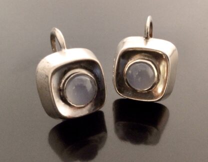 Sigurd Persson for Atelier Stigbert, moonstone set silver 'Cube' earrings, Sweden, 1954-55 (Ref S+519)