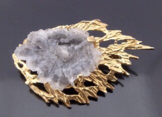 David Deakin (possibly) for Deakin and Francis, drusy set 9 carat gold brooch, Birmingham, circa 1968 (Ref S+627) SOLD