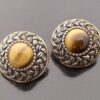 Pentti Sarpaneva, pair of tiger eye set bronze ear studs, Finland, circa 1970 (Ref S+643)