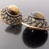 Pentti Sarpaneva, pair of tiger eye set bronze ear studs, Finland, circa 1970 (Ref S+643) - Image 4