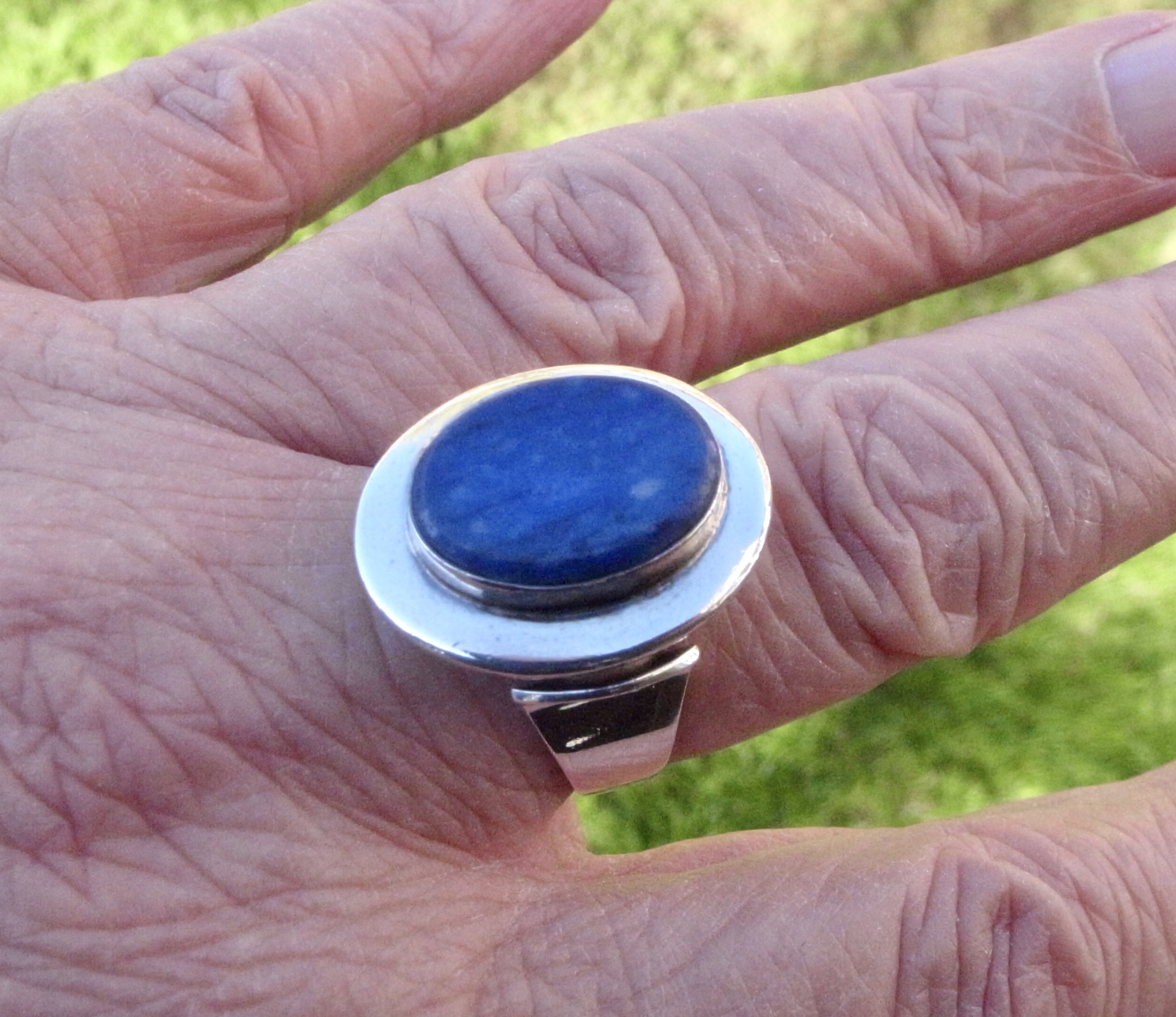 Niels Erik From, sodalite set silver ring, Denmark, 1978 London import marks (Ref S+663) - Image 8