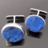 Wally Morgan (Designs) Ltd, pair of lapis lazuli set silver cufflinks, London 1970 (Ref S+661)