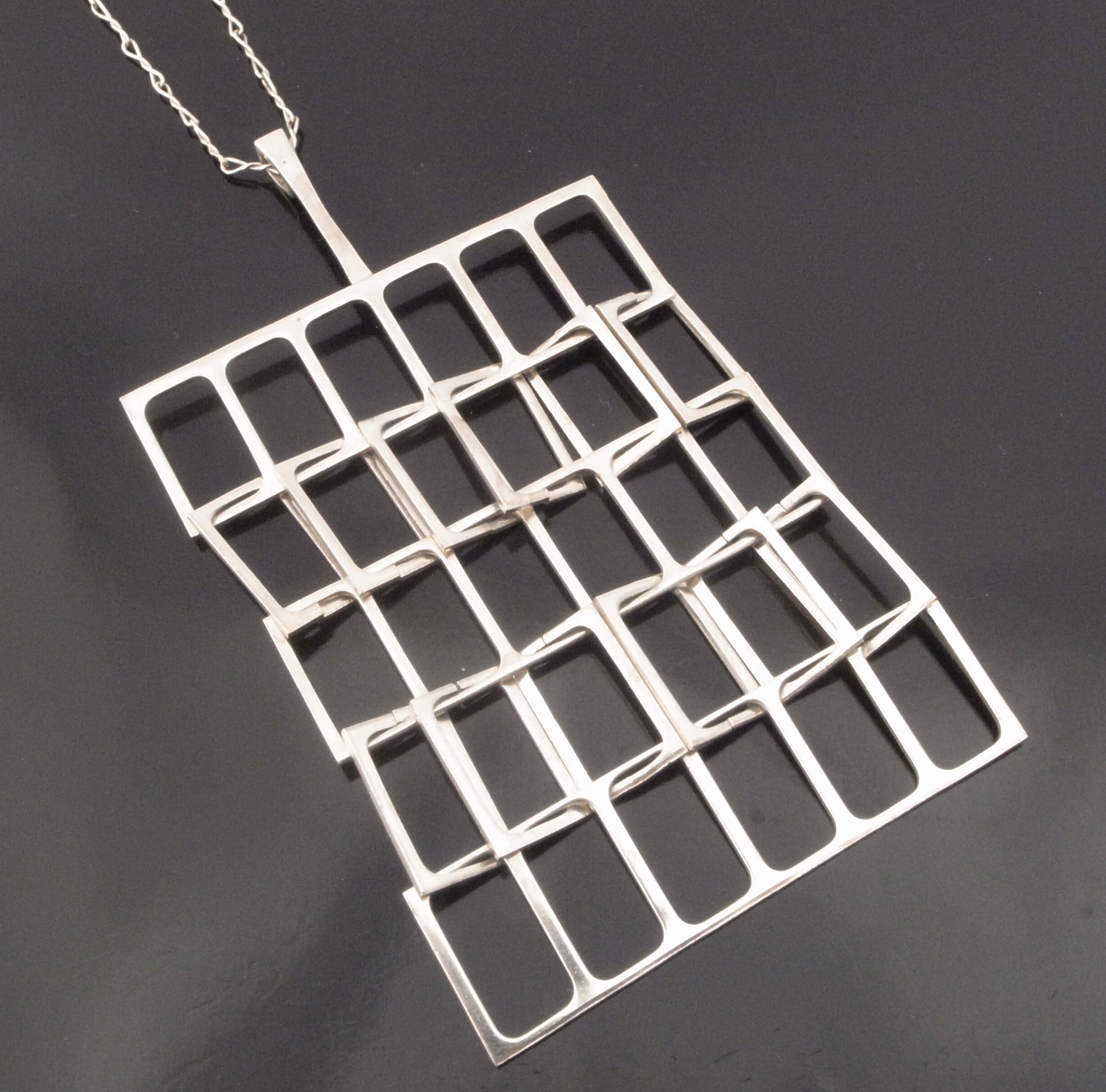 Gustaf Dahlgren & Co, large silver 'Grid' pendant on chain, Sweden, 1970 (Ref S+646) SOLD - Image 2