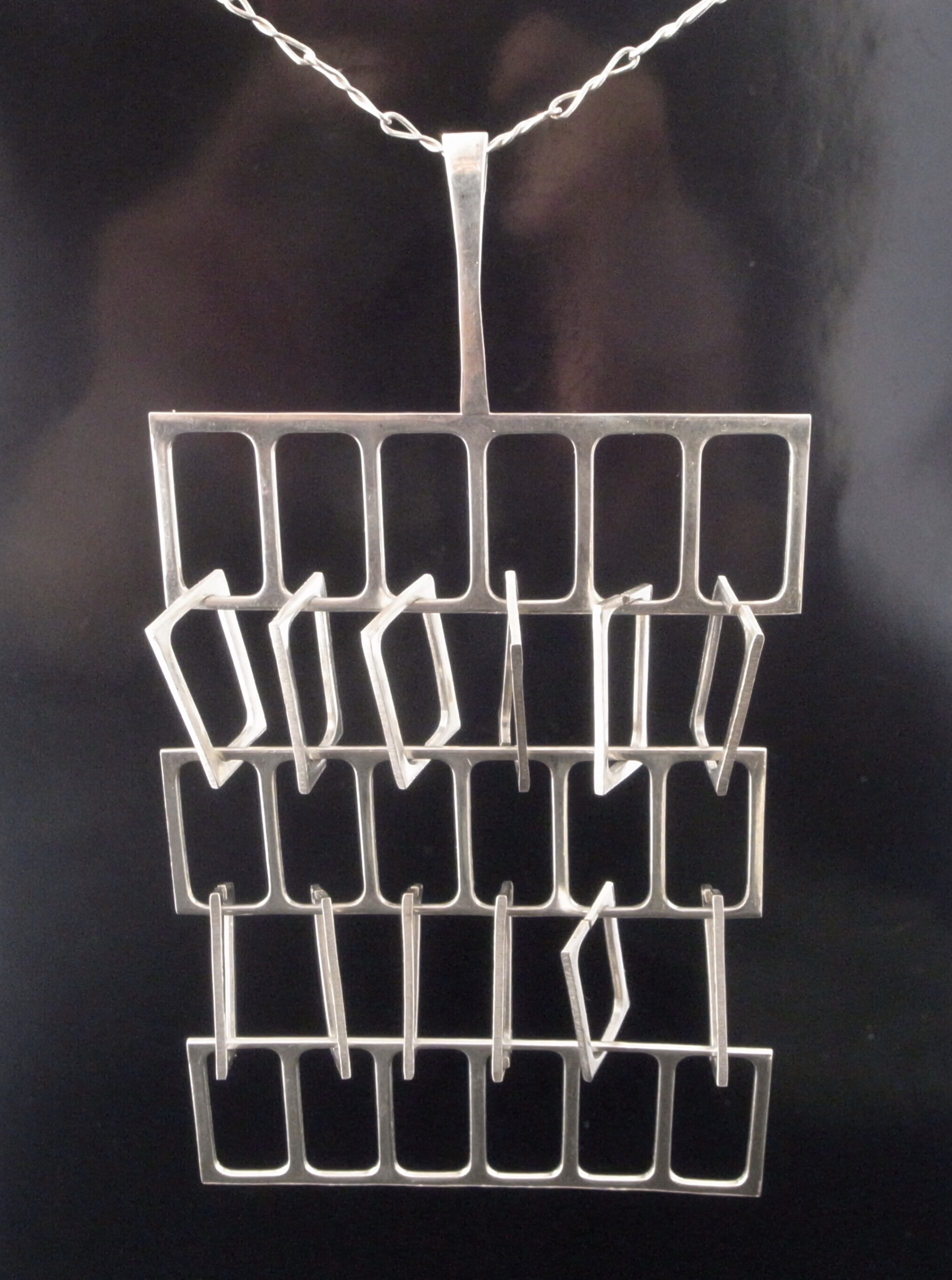 Gustaf Dahlgren & Co, large silver 'Grid' pendant on chain, Sweden, 1970 (Ref S+646) SOLD