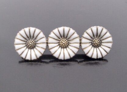 Anton Michelsen, silver gilt and white enamel triple marguerite daisy flower head brooch, Denmark, 1950's (Ref S255HH) SOLD