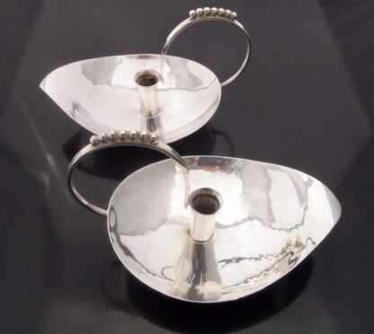 Geoffrey Bellamy, for A E Jones, pair of silver chambersticks, Birmingham 1966 (Ref S+673)