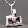 Anonymous, 835 standard silver rhodochrosite set pendant on a chain, probably German, circa 1970 (Ref S+684HH) SOLD