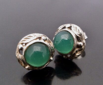 Shipton & Co (attributed), pair of chrysoprase cabochon set ear studs, Birmingham 1950s (Ref S+715) SOLD - Image 3