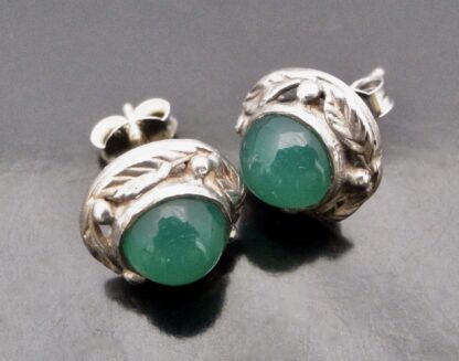 Shipton & Co (attributed), pair of chrysoprase cabochon set ear studs, Birmingham 1950s (Ref S+715) SOLD