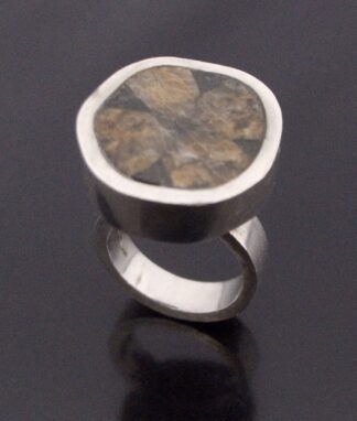 Jens Asby, hardstone set silver ring, Denmark, 1972 London import marks (Ref S+697)