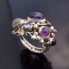 PJI (maker unknown), sapphire, moonstone and amethyst set Arts and Crafts style silver ring, Birmingham 1990 (Ref S+732) SOLD - Image 2